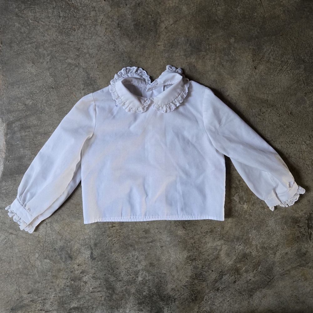 Vintage Girls Toddler Blouse White Ruffle Collar Long Sleeve 3T 4T